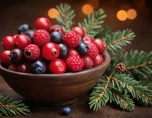 Forest berries and a spruce branch.