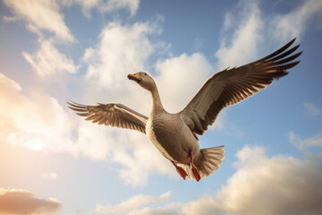 A goose in flight