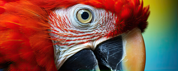 Ara colorful bird, Scarlet macaws, copy space for text. - obrazy, fototapety, plakaty