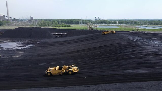 Coal for the DTE Belle River Power Plant, power plant in background, aerial view