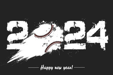 Happy New Year 2024 and baseball ball - 689501622