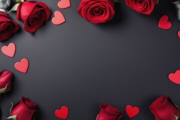 Valentine's day background with  roses and hearts on dark background