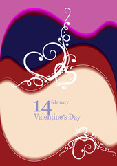 Valentine`s Day  Greeting Card on flower background. Vector 3d hand drawn illustration