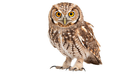 A close up of an owl, isolated on transparent or white background, png