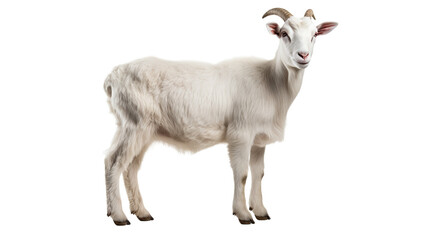 A white goat with horns, isolated on transparent or white background, png