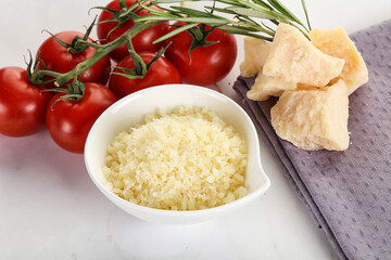 Shredded Italian hard parmesan cheese