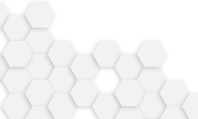 Abstract white and gray hexagon technology lines background. Abstract white and grey color hexagonal geometric background with copy space. Abstract white lines background.