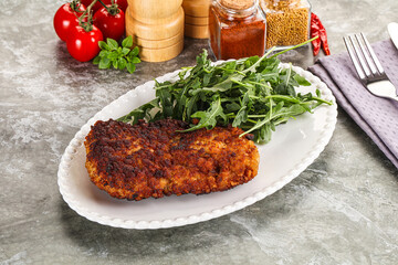 Tasty roasted breaded meat schnitzel