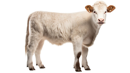 A white cow with brown ears, isolated on transparent or white background, png