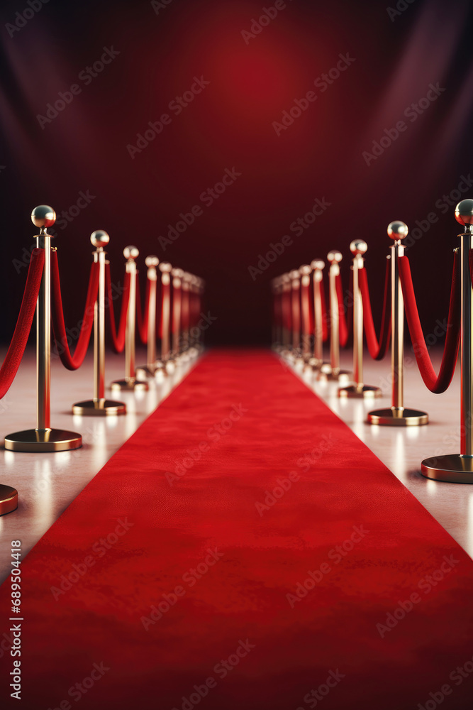 Wall mural red carpet with red rope barrier in a row. vip event