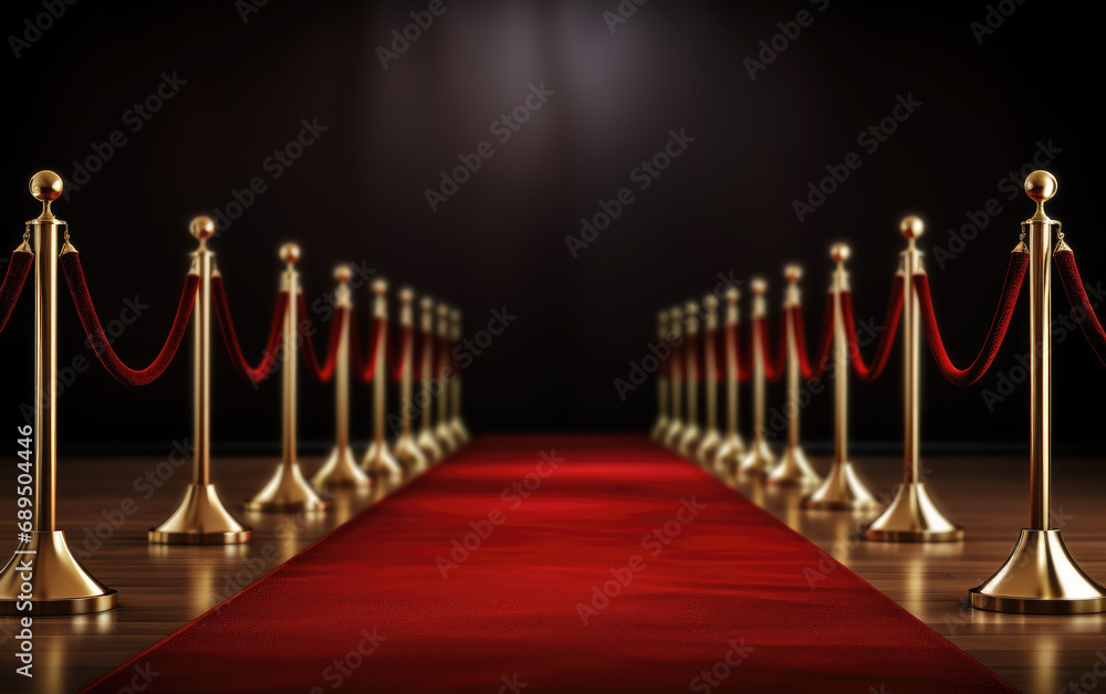 Wall mural red carpet with red rope barrier in a row. vip event