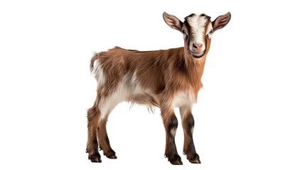 A brown and white goat, isolated on transparent or white background, png