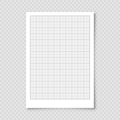 Sheet of graph paper with grid. Millimeter paper texture, geometric pattern. Gray lined blank for drawing, studying, technical engineering or scale measurement. Vector illustration