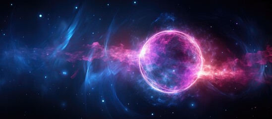 Abstract spherical dark matter with varying blue and pink lighting and texture.