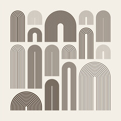 Mid century arch elements, modern geometric shapes. Contemporary design, minimalist art. Trendy design elements for wall decor, posters, books, covers and flyers. Vector illustration