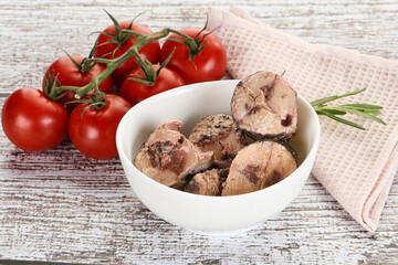 Pieces of canned tuna fish