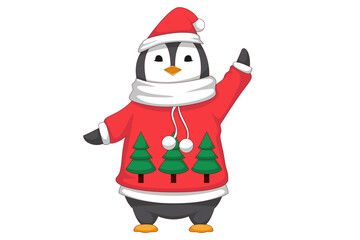 Cute Christmas Penguin Character Design Illustration