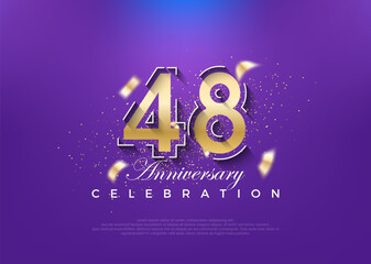 Gold number 48th anniversary. premium vector design. Premium vector for poster, banner, celebration greeting.