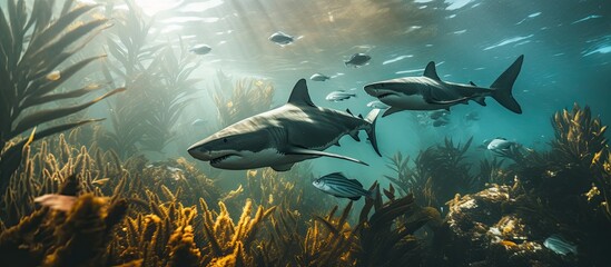Swimming sharks in False Bay's kelp forests.