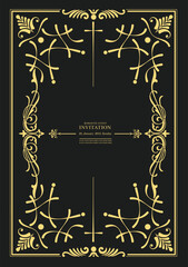 Gold ornament on dark background. Can be used as invitation card. Book cover. Vector illustration. Hand drawn By Adobe Illustrator