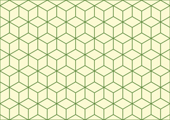 Isometric box pattern wallpaper. Background. Isometric shape. Print design. Graphic design. Vector pattern. Geometric pattern. Fabric. Decorative. Ornaments. Yellow and Green colour tone. Form.