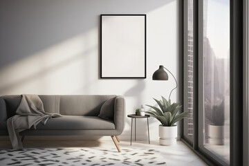 minimalist interior with mock-up picture frame in a serene setting