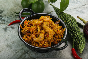 Indian cuisine - briani with prawns