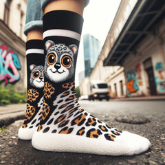 Quirky and funny leopard print socks