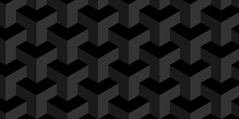 Seamless geometric pattern grid backdrop triangle abstract background. Abstract cubes geometric tile and mosaic wall or grid backdrop hexagon technology. Black and gray geometric block cube structure.