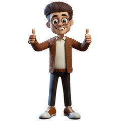 3d illustration of cartoon man showing thumbs up