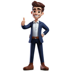 3d illustration of cartoon man showing thumbs up