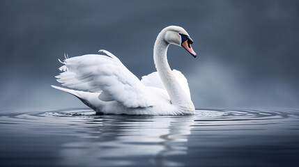 Elegant Swan Gliding Across Quiet Pond Waters. Generative ai