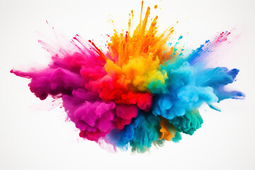 Splatter of vivid colored powder against a black background. The vibrant blast is AI Generative.