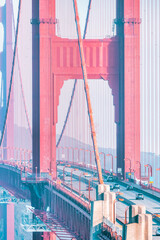 Fototapeta premium Close-up view of Golden Gate bridge, one of the world's most famous attractions, photographed from Vista Point. San Francisco city, California, USA.