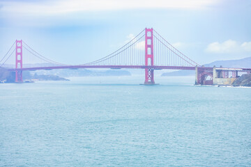 Beautiful view of the Golden Gate Bridge in San Francisco, pastel colors. Concept, travel, world attractions