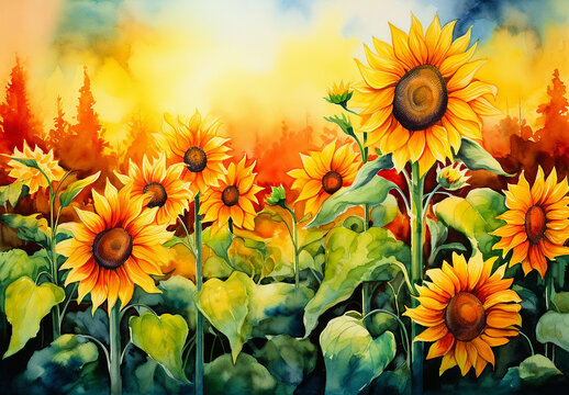watercolor sunflower images