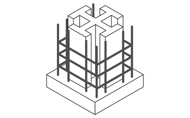 Illustrative illustration of building structure, isometric illustration of steel reinforced concrete (SRC)
