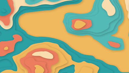 Colorful papercut background design orange and blue smooth color dimension layers