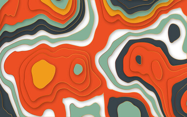 Papercut multi layers 3D color texture vector background. Abstract topography concept design or flowing liquid illustration for website template. Smooth origami art shape paper cut