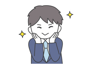 足を組みながら笑顔でこちらをみてくるスーツの男性上半身