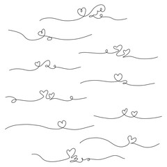 手書きのハートの線、飾り線、デコレーション素材