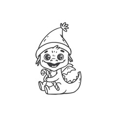 Cute cartoon dragon with Santa Hat 2024, Happy Chinese new year. Doodle style.