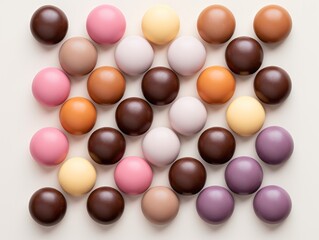 Easter chocolate candies flat lay background