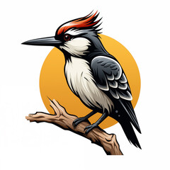 Cute woodpecker bird cartoon illustration isolated on white background - obrazy, fototapety, plakaty