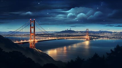 Fototapeta premium Nighttime view of the city and the Golden Gate Bridge