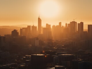 Fototapeta na wymiar Telephoto Sunset Cityscape