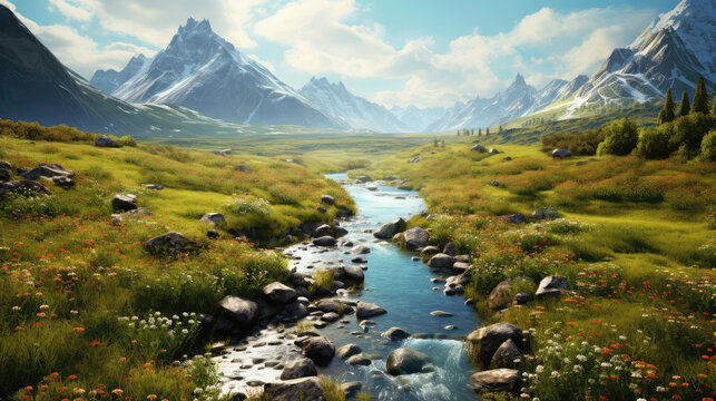 A creek in a valley, AI generated
