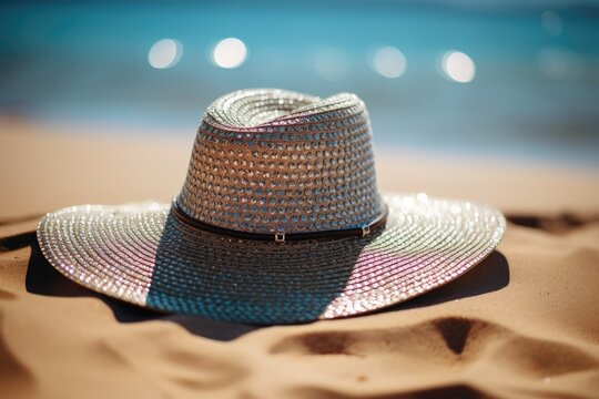 Hat shiny crystal on summer beach background