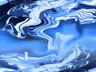 Chaotic blue marbling pattern, distorted waves with fine texture and bold movement 