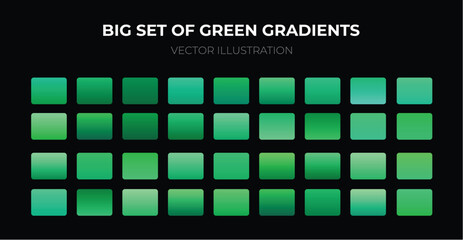 Big Set of Green Gradients. Green gradients big set, nature, biology simple cover design. Mega collection of green gradient illustrations for eco backgrounds, cover, frame, ribbon, banner, flyer,
